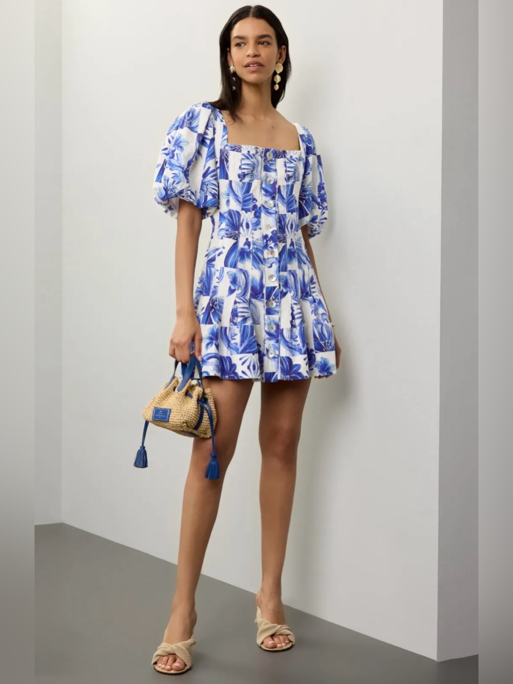 Caroline Constas Garden Tiles Linen Mini Dress